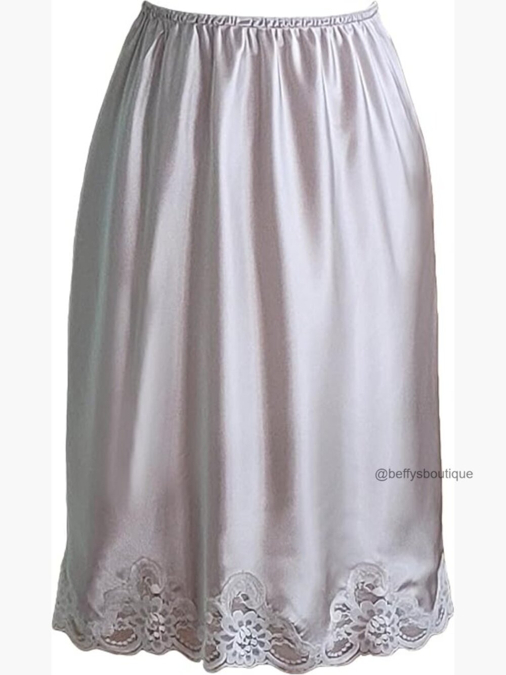 Satin Half Slip with Lace Hem, Knee Length, Elastic Waist - Picture 1 of 6